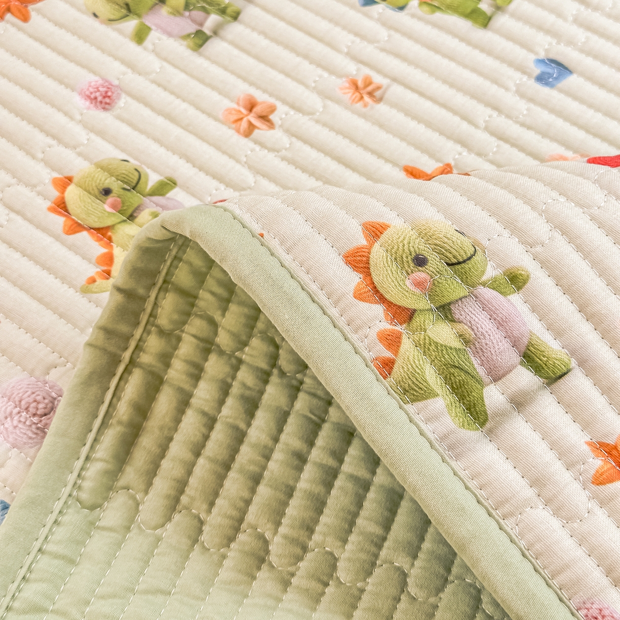 91家纺网 家纺一手货源 找家纺 恒尚居 2025新款全棉双层纱学生床垫纯棉床盖床褥垫软床垫床护垫-四季款-系列二 【5D-恐龙宝宝】纯棉-双层纱