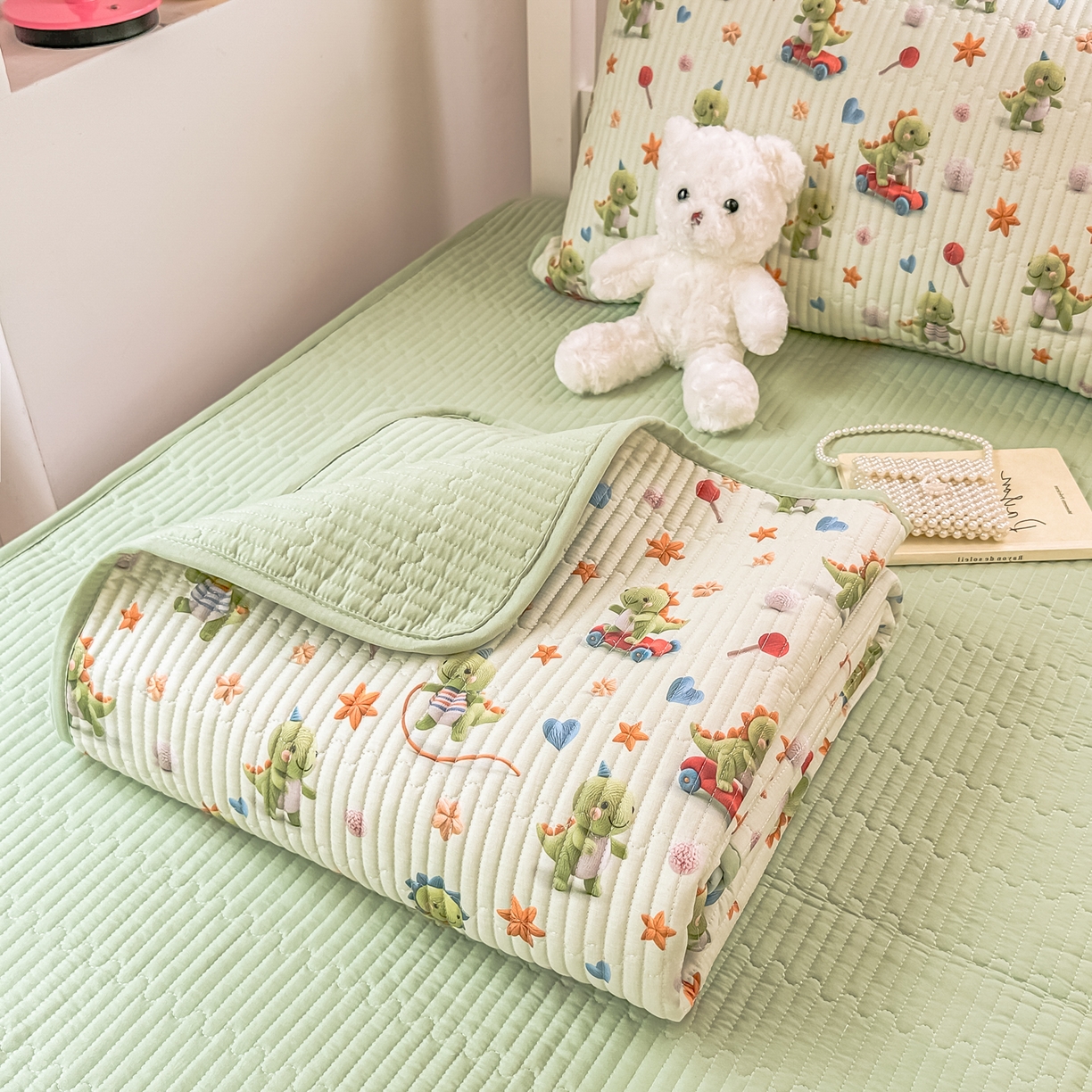 91家纺网 家纺一手货源 找家纺 恒尚居 2025新款全棉双层纱学生床垫纯棉床盖床褥垫软床垫床护垫-四季款-系列二 【5D-恐龙宝宝】纯棉-双层纱