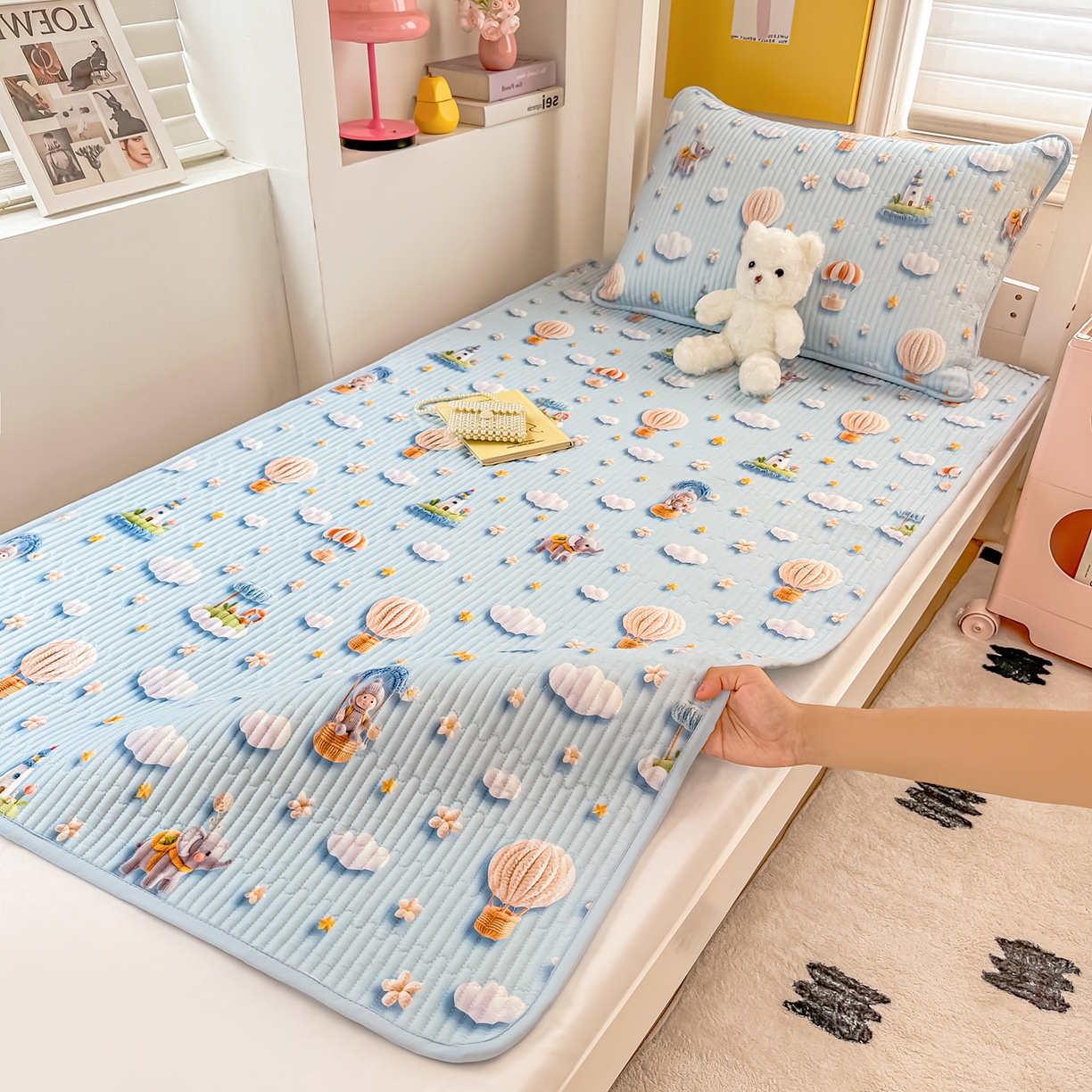恒尚居 2025新款全棉双层纱学生床垫纯棉床盖床褥垫软床垫床护垫-四季款-系列二 【5D-热气球】纯棉-双层纱
