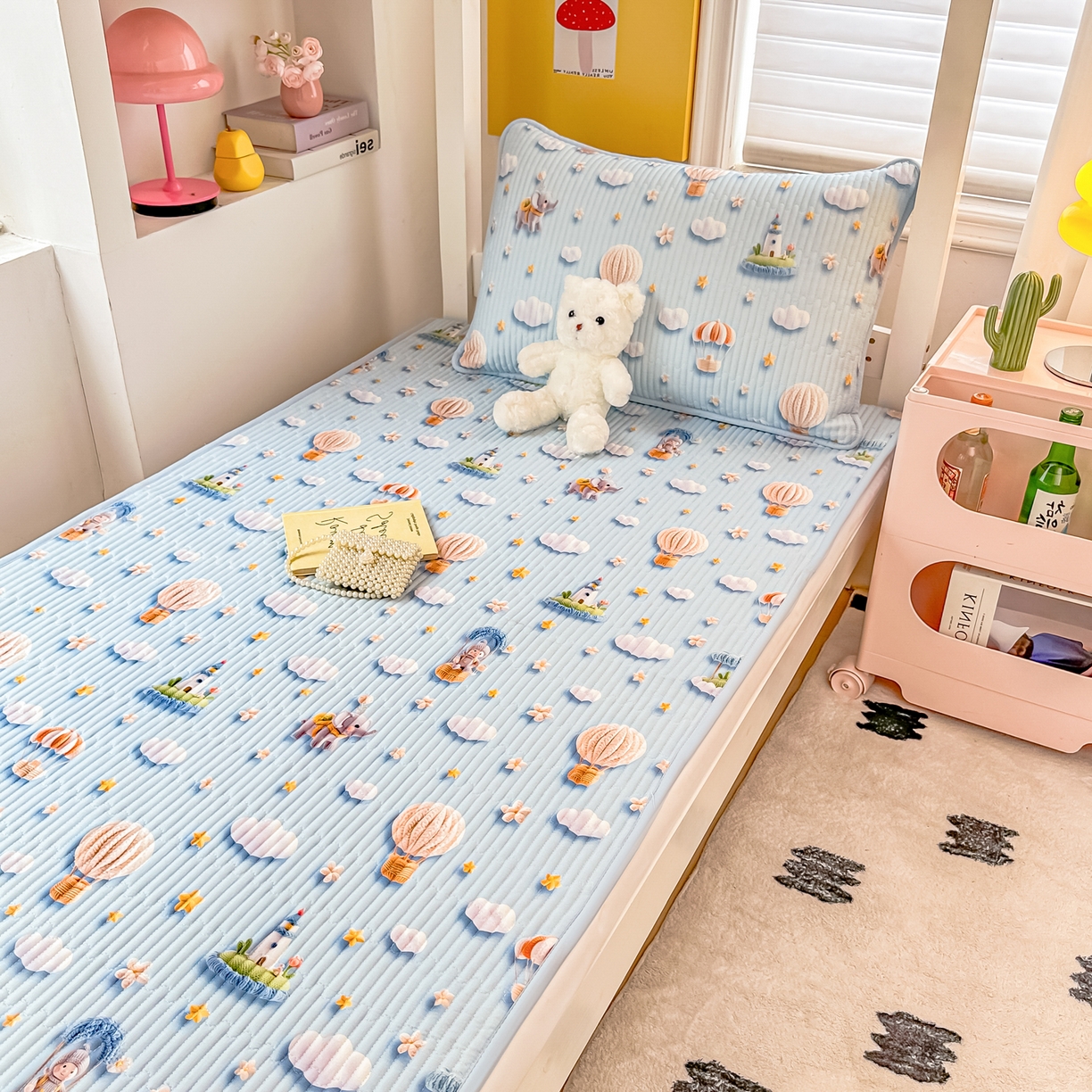 91家纺网 家纺一手货源 找家纺 恒尚居 2025新款全棉双层纱学生床垫纯棉床盖床褥垫软床垫床护垫-四季款-系列二 【5D-热气球】纯棉-双层纱