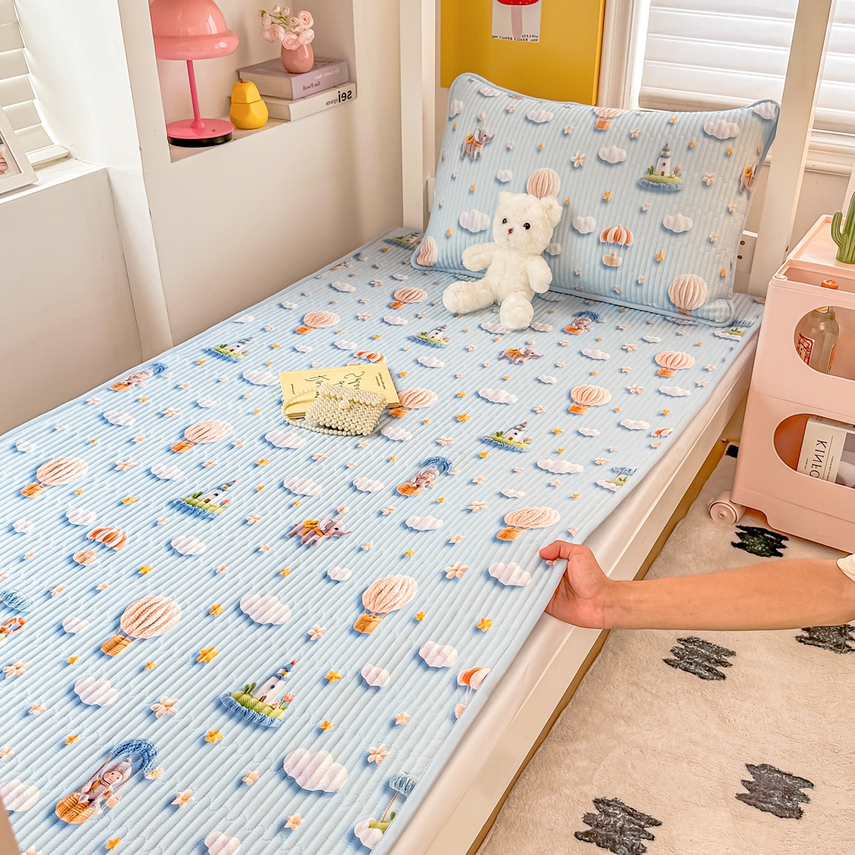 91家纺网 家纺一手货源 找家纺 恒尚居 2025新款全棉双层纱学生床垫纯棉床盖床褥垫软床垫床护垫-四季款-系列二 【5D-热气球】纯棉-双层纱