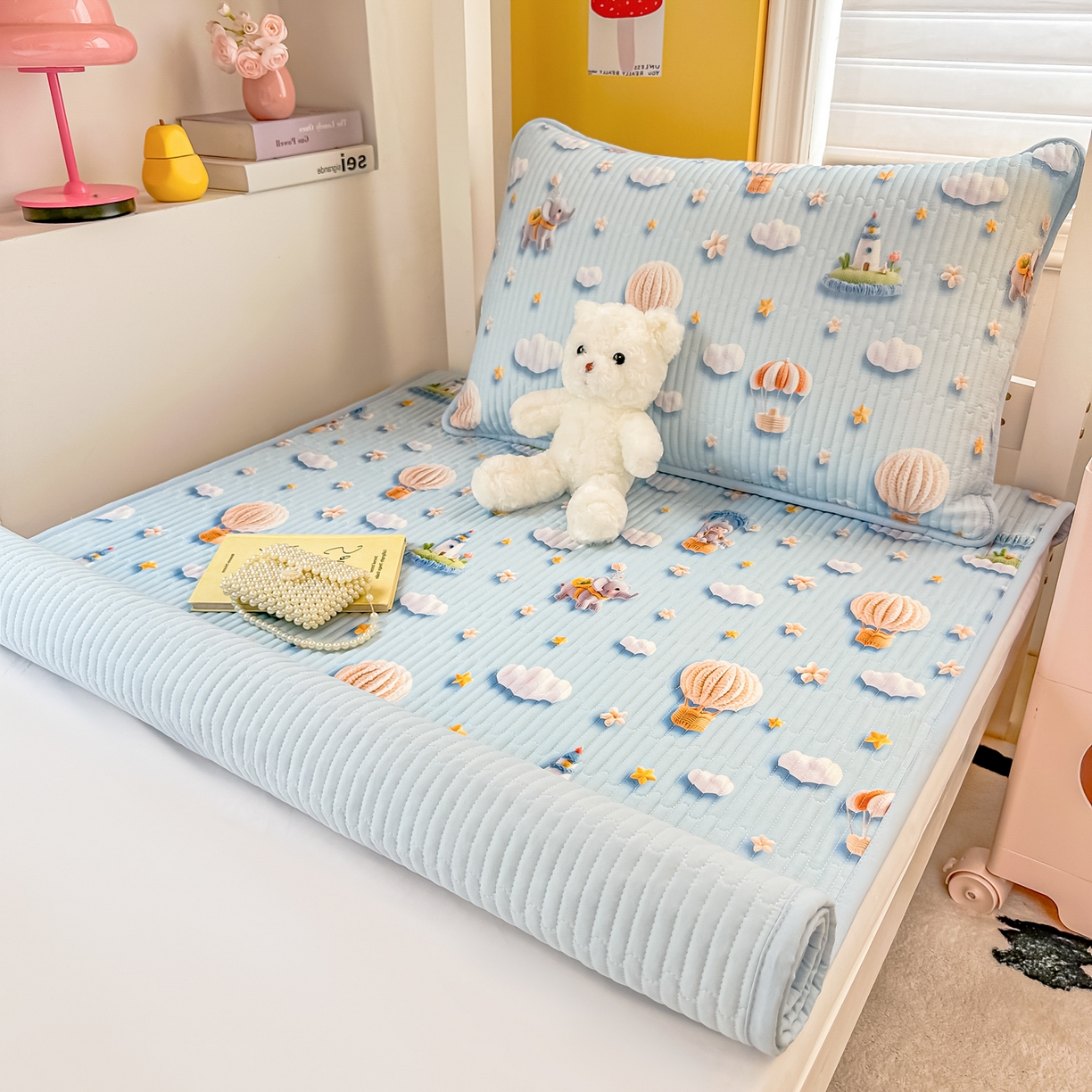 91家纺网 家纺一手货源 找家纺 恒尚居 2025新款全棉双层纱学生床垫纯棉床盖床褥垫软床垫床护垫-四季款-系列二 【5D-热气球】纯棉-双层纱