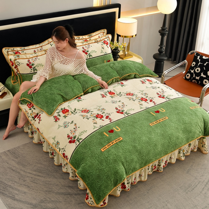 91家纺网 家纺一手货源 找家纺 慕婷家纺 2025新款牛奶绒印花四件套 优雅芬芳