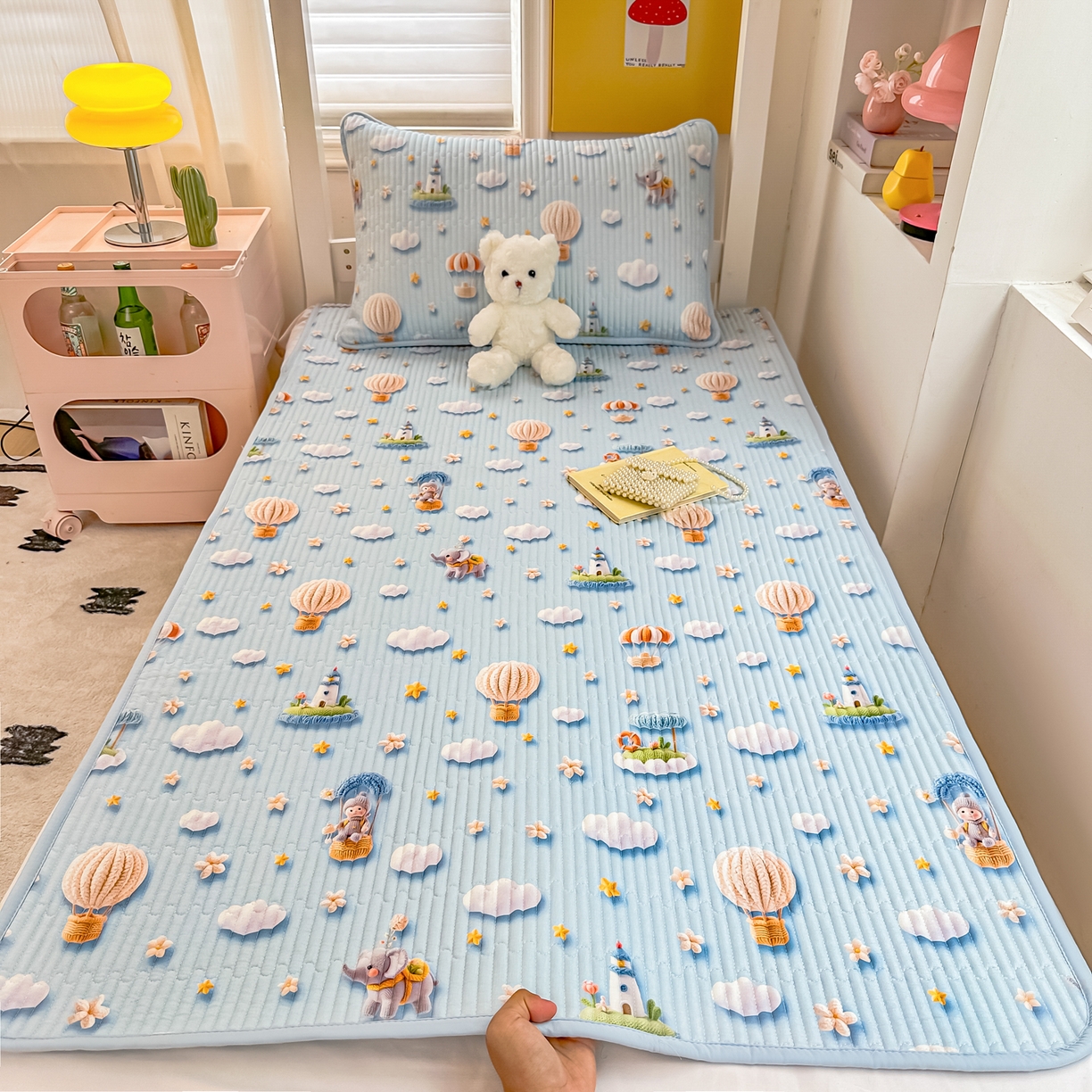 91家纺网 家纺一手货源 找家纺 恒尚居 2025新款全棉双层纱学生床垫纯棉床盖床褥垫软床垫床护垫-四季款-系列二 【5D-热气球】纯棉-双层纱