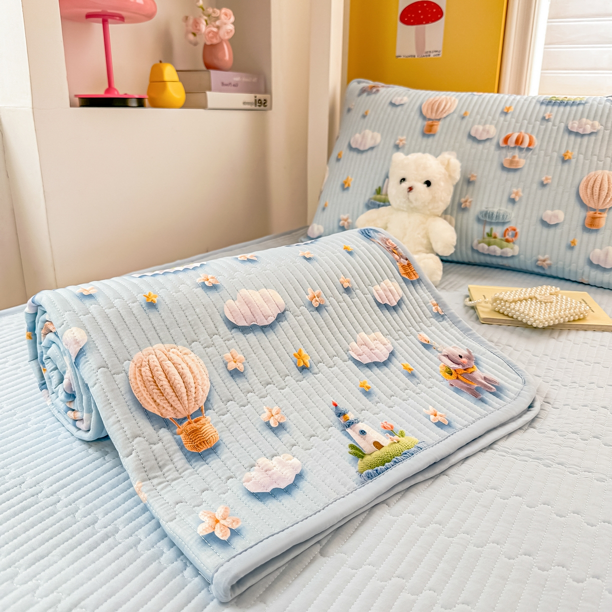 91家纺网 家纺一手货源 找家纺 恒尚居 2025新款全棉双层纱学生床垫纯棉床盖床褥垫软床垫床护垫-四季款-系列二 【5D-热气球】纯棉-双层纱
