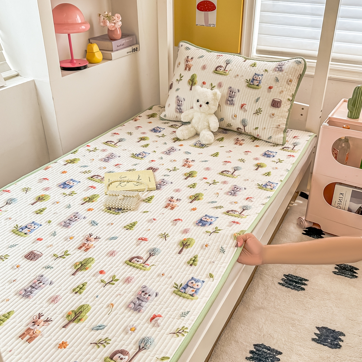 91家纺网 家纺一手货源 找家纺 恒尚居 2025新款全棉双层纱学生床垫纯棉床盖床褥垫软床垫床护垫-四季款-系列二 【5D-森林宝贝】纯棉-双层纱