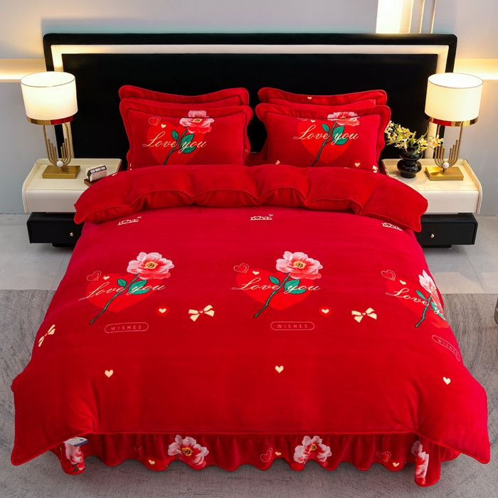 91家纺网 家纺一手货源 找家纺 慕婷家纺 2025新款牛奶绒印花四件套 钟爱一生