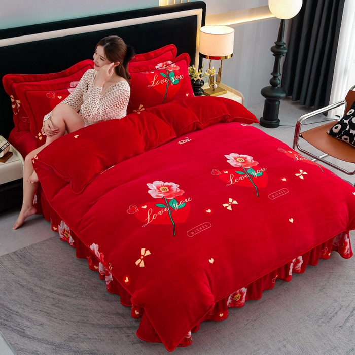 91家纺网 家纺一手货源 找家纺 慕婷家纺 2025新款牛奶绒印花四件套 钟爱一生