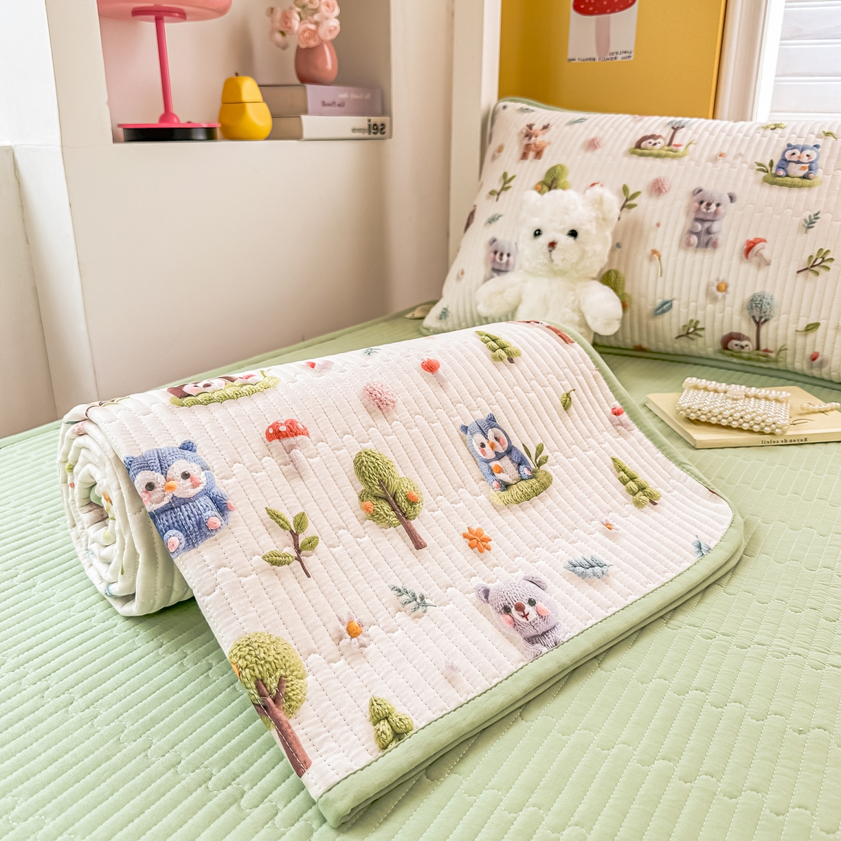 91家纺网 家纺一手货源 找家纺 恒尚居 2025新款全棉双层纱学生床垫纯棉床盖床褥垫软床垫床护垫-四季款-系列二 【5D-森林宝贝】纯棉-双层纱