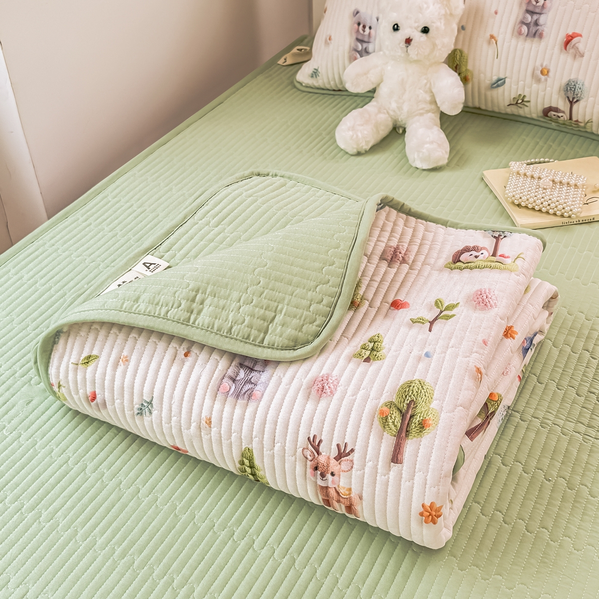 91家纺网 家纺一手货源 找家纺 恒尚居 2025新款全棉双层纱学生床垫纯棉床盖床褥垫软床垫床护垫-四季款-系列二 【5D-森林宝贝】纯棉-双层纱