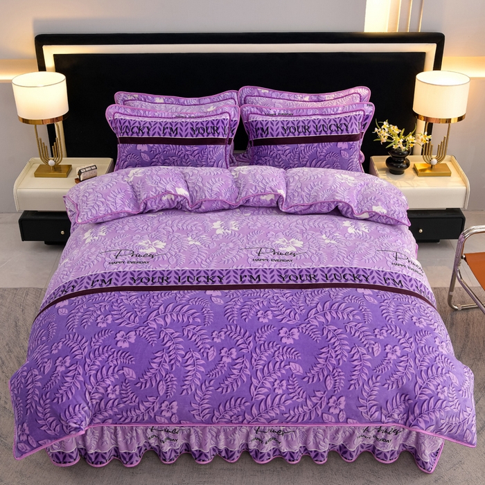 91家纺网 家纺一手货源 找家纺 慕婷家纺 2025新款牛奶绒印花四件套 紫韵嫣然