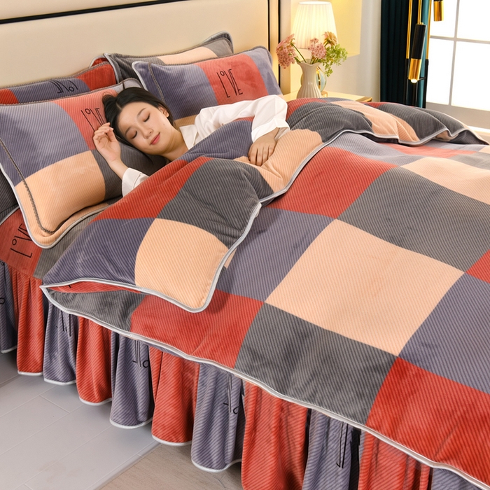 91家纺网 家纺一手货源 找家纺 望淮 2025新款230g印花金貂绒牛奶绒四件套 爱红