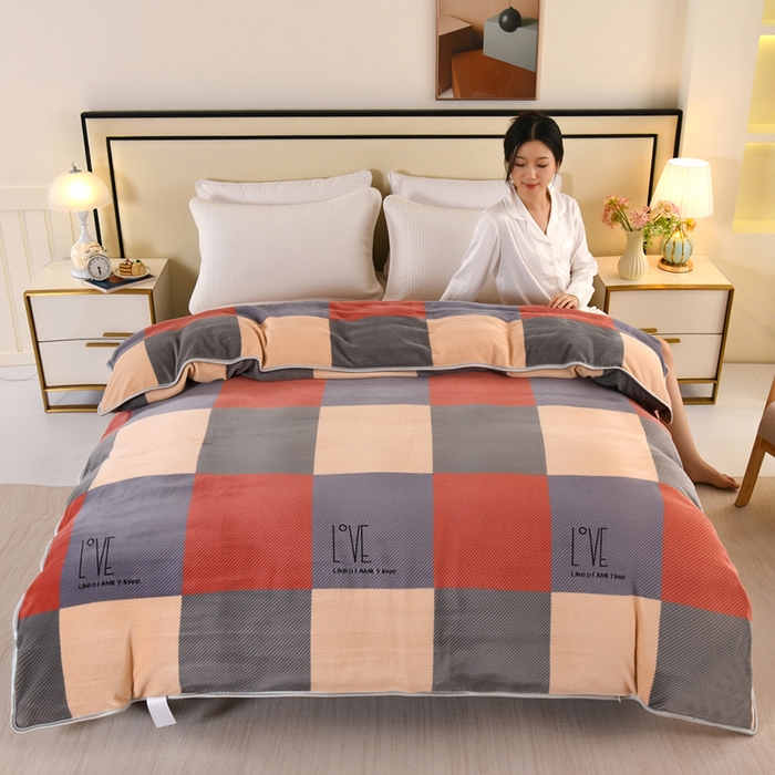 91家纺网 家纺一手货源 找家纺 望淮 2025新款230g印花金貂绒牛奶绒四件套 爱红