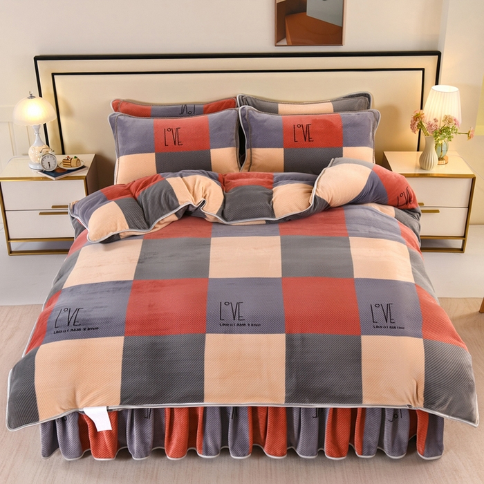 望淮 2025新款230g印花金貂绒牛奶绒四件套 爱红