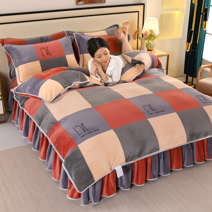 91家纺网 家纺一手货源 找家纺 望淮 2025新款230g印花金貂绒牛奶绒四件套 爱红