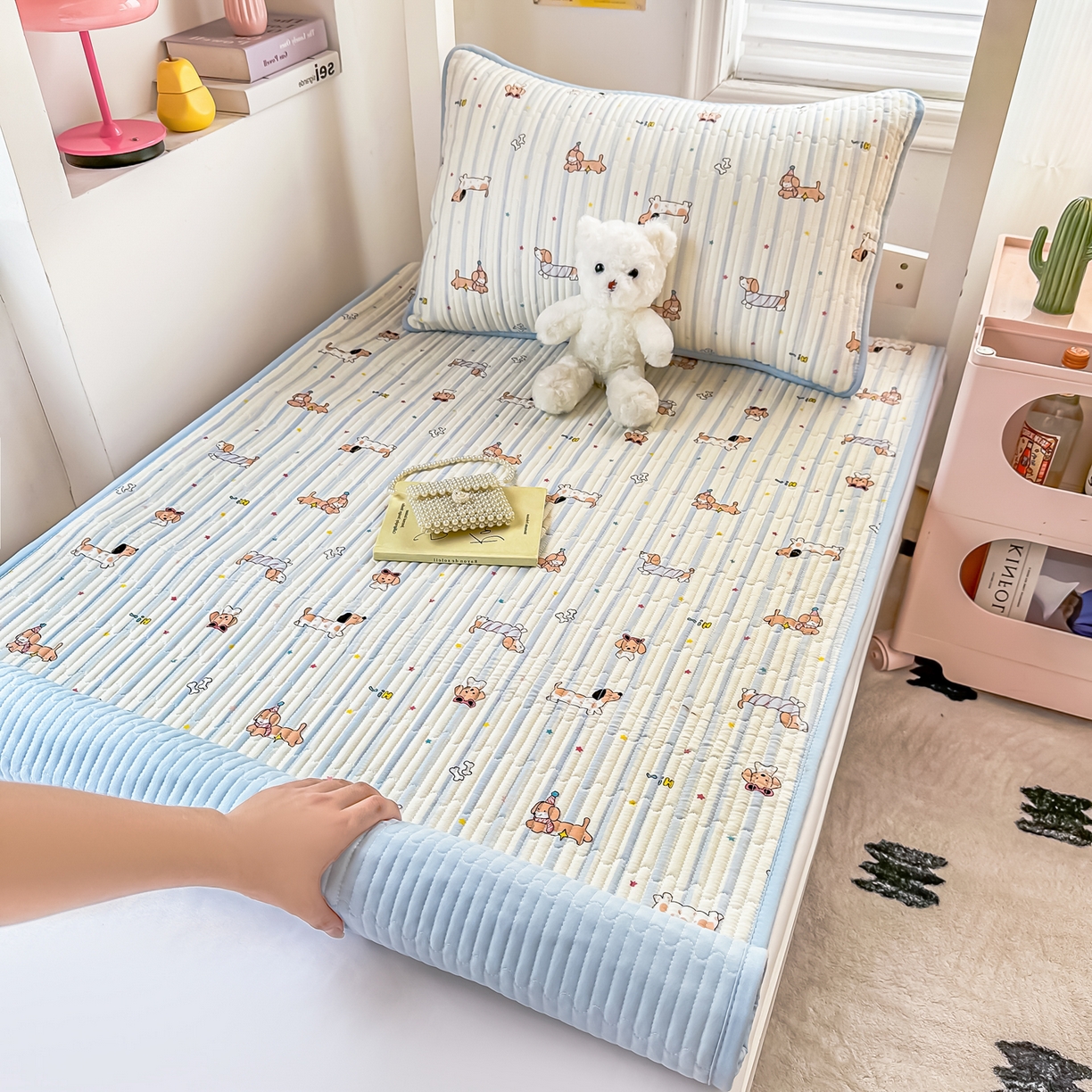 91家纺网 家纺一手货源 找家纺 （总）恒尚居 2025新款全棉双层纱学生床垫纯棉床盖床褥垫软床垫床护垫-四季款-系列一