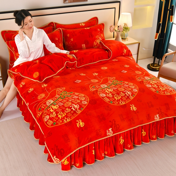 91家纺网 家纺一手货源 找家纺 望淮 2025新款230g印花金貂绒牛奶绒四件套 福袋