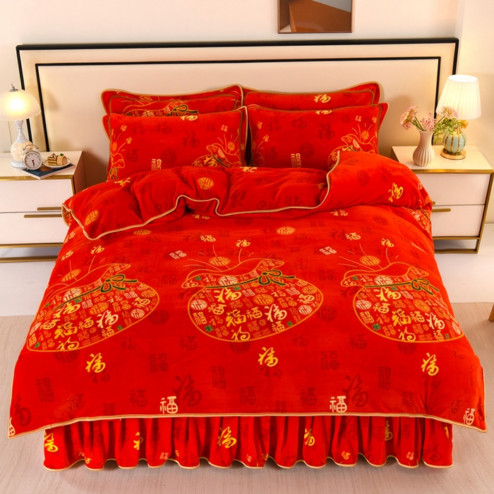 望淮 2025新款230g印花金貂绒牛奶绒四件套 福袋