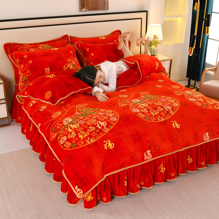 91家纺网 家纺一手货源 找家纺 望淮 2025新款230g印花金貂绒牛奶绒四件套 福袋