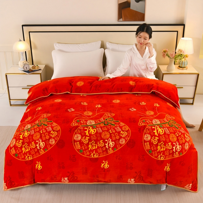 91家纺网 家纺一手货源 找家纺 望淮 2025新款230g印花金貂绒牛奶绒四件套 福袋