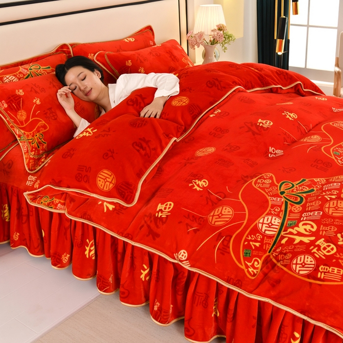 91家纺网 家纺一手货源 找家纺 望淮 2025新款230g印花金貂绒牛奶绒四件套 福袋