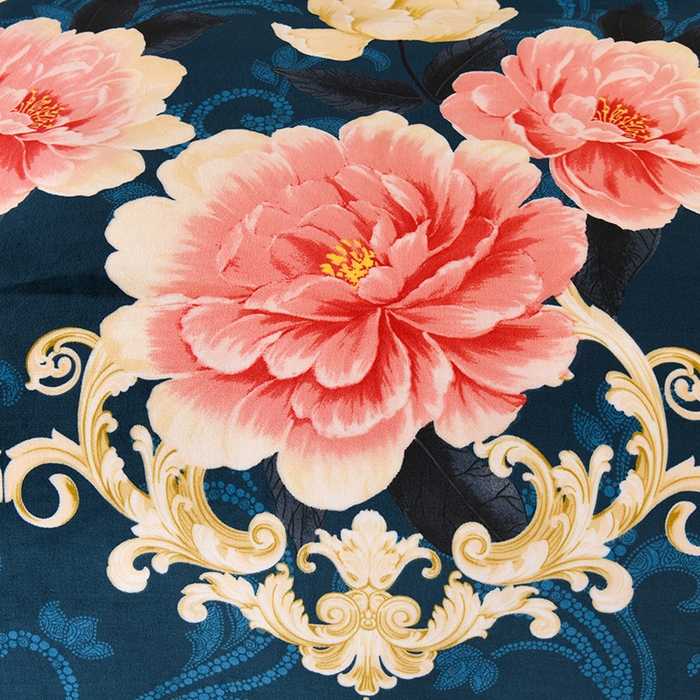 91家纺网 家纺一手货源 找家纺 望淮 2025新款230g印花金貂绒牛奶绒四件套 国色天香-蓝