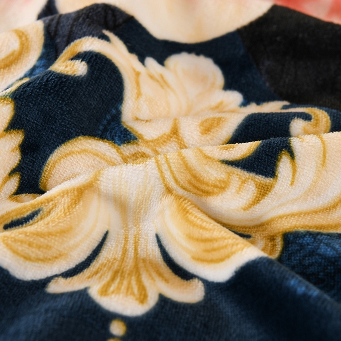 91家纺网 家纺一手货源 找家纺 望淮 2025新款230g印花金貂绒牛奶绒四件套 国色天香-蓝