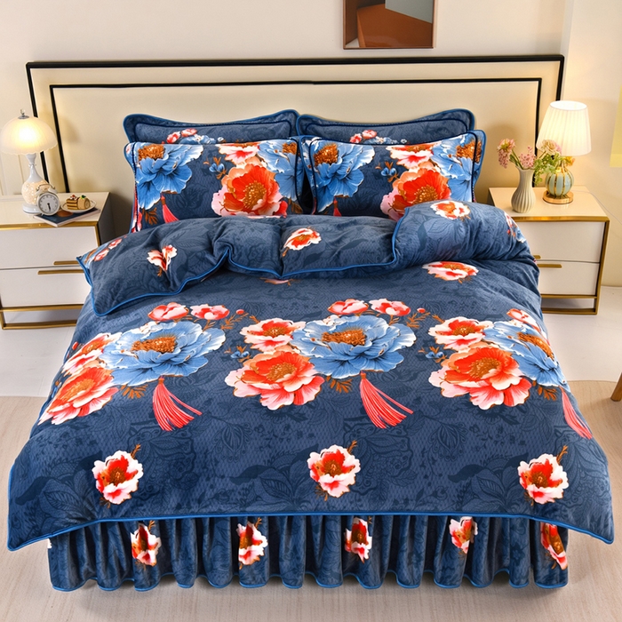 望淮 2025新款230g印花金貂绒牛奶绒四件套 富贵人生