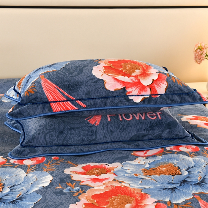 91家纺网 家纺一手货源 找家纺 望淮 2025新款230g印花金貂绒牛奶绒四件套 富贵人生