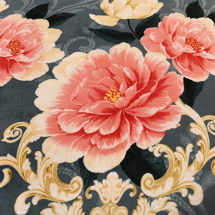 91家纺网 家纺一手货源 找家纺 望淮 2025新款230g印花金貂绒牛奶绒四件套 富贵花开