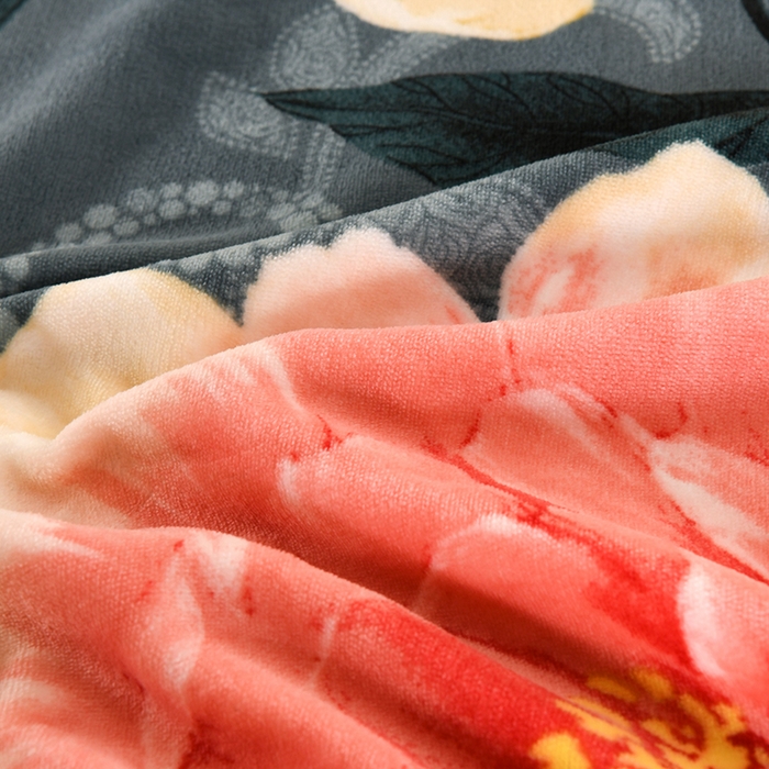 91家纺网 家纺一手货源 找家纺 望淮 2025新款230g印花金貂绒牛奶绒四件套 富贵花开