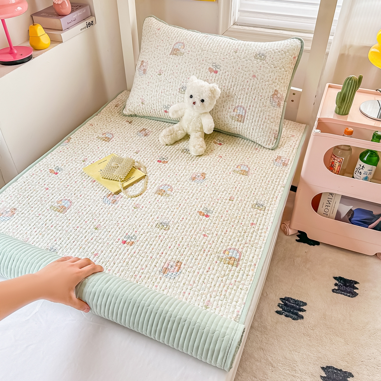 91家纺网 家纺一手货源 找家纺 （总）恒尚居 2025新款全棉双层纱学生床垫纯棉床盖床褥垫软床垫床护垫-四季款-系列一