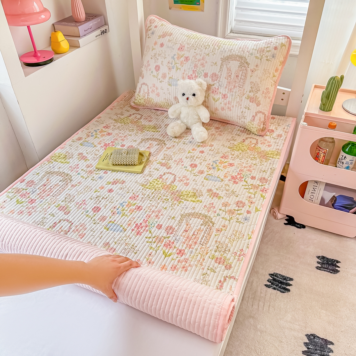 91家纺网 家纺一手货源 找家纺 （总）恒尚居 2025新款全棉双层纱学生床垫纯棉床盖床褥垫软床垫床护垫-四季款-系列一