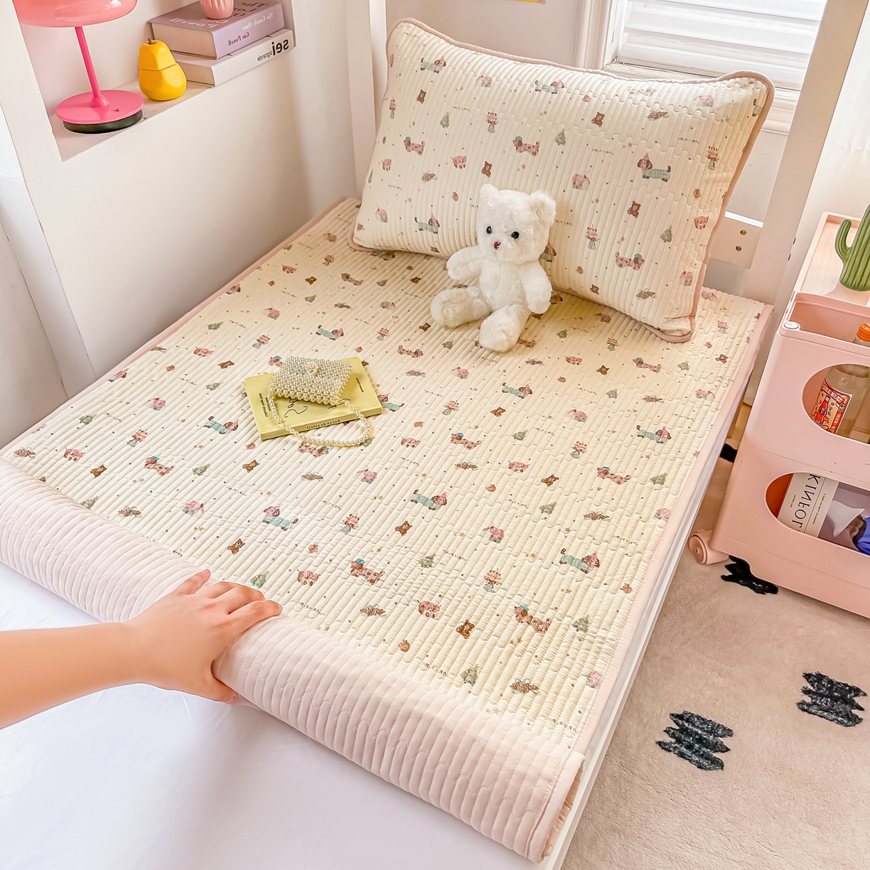 91家纺网 家纺一手货源 找家纺 （总）恒尚居 2025新款全棉双层纱学生床垫纯棉床盖床褥垫软床垫床护垫-四季款-系列一