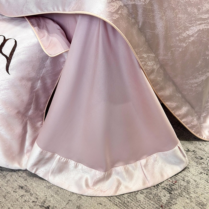 91家纺网 家纺一手货源 找家纺 轻奢风A类贡缎长绒棉提花四件套丝滑裸睡全工艺床单床笠轻奢风爆款天丝床上用品 丝蕴-香蜜粉