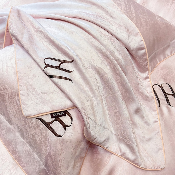 91家纺网 家纺一手货源 找家纺 轻奢风A类贡缎长绒棉提花四件套丝滑裸睡全工艺床单床笠轻奢风爆款天丝床上用品 丝蕴-香蜜粉