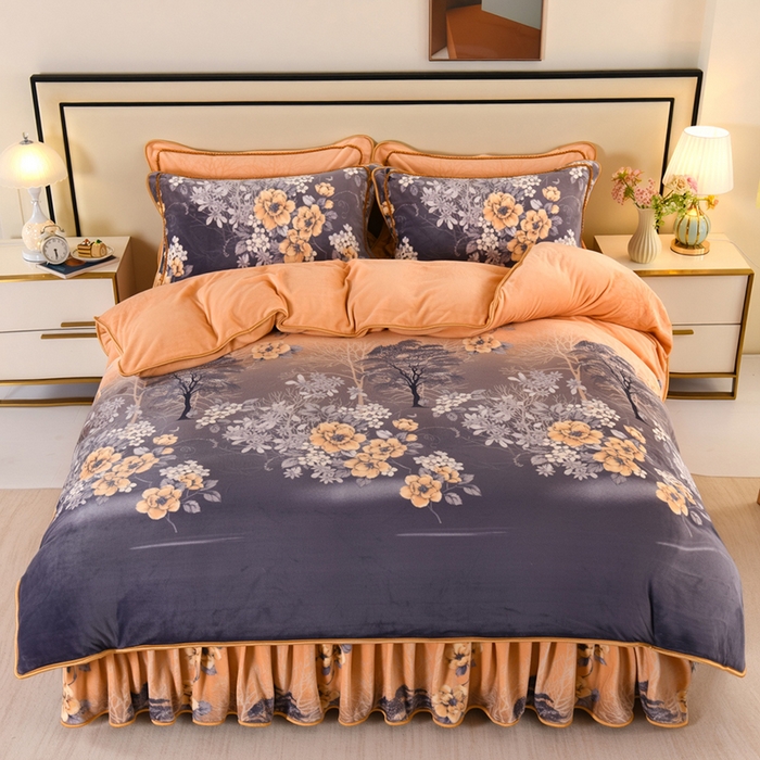 望淮 2025新款230g印花金貂绒牛奶绒四件套 挪威森林