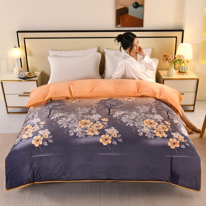 91家纺网 家纺一手货源 找家纺 望淮 2025新款230g印花金貂绒牛奶绒四件套 挪威森林