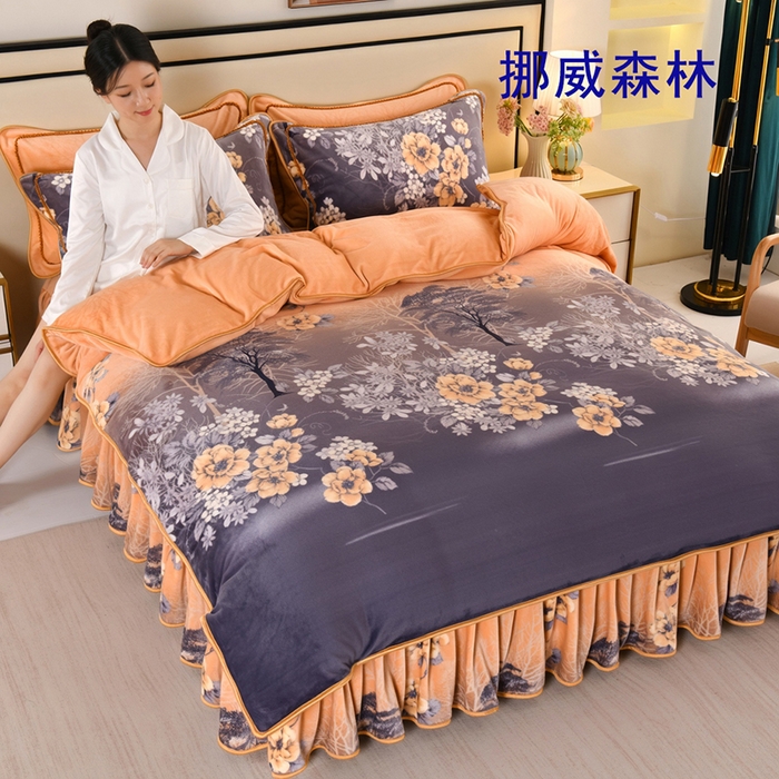 91家纺网 家纺一手货源 找家纺 望淮 2025新款230g印花金貂绒牛奶绒四件套 挪威森林