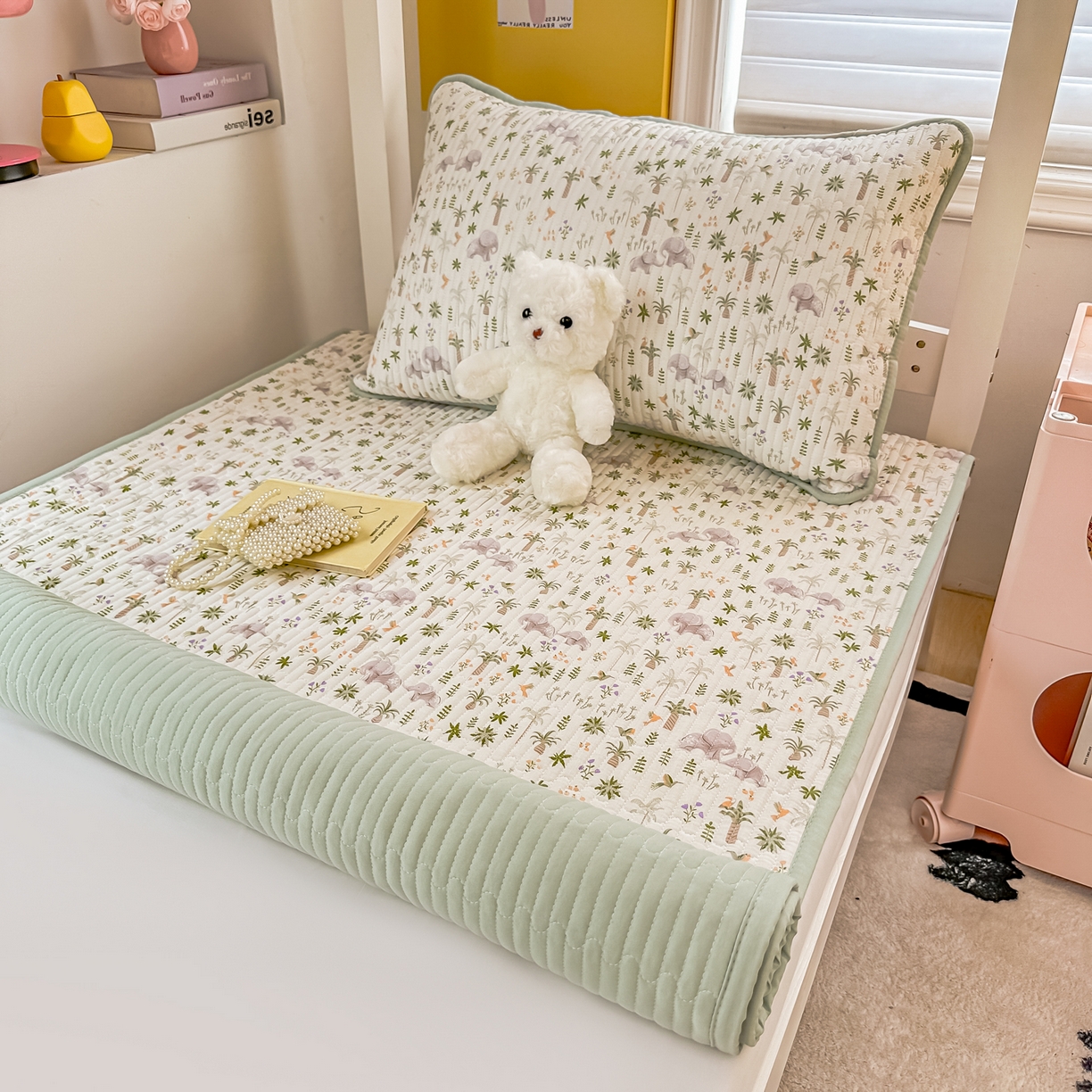 91家纺网 家纺一手货源 找家纺 恒尚居 2025新款全棉双层纱学生床垫纯棉床盖床褥垫软床垫床护垫-四季款-系列一 【丛林小象】纯棉-双层纱