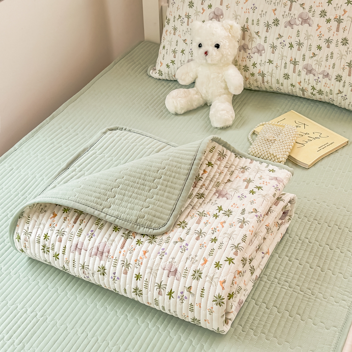 91家纺网 家纺一手货源 找家纺 恒尚居 2025新款全棉双层纱学生床垫纯棉床盖床褥垫软床垫床护垫-四季款-系列一 【丛林小象】纯棉-双层纱