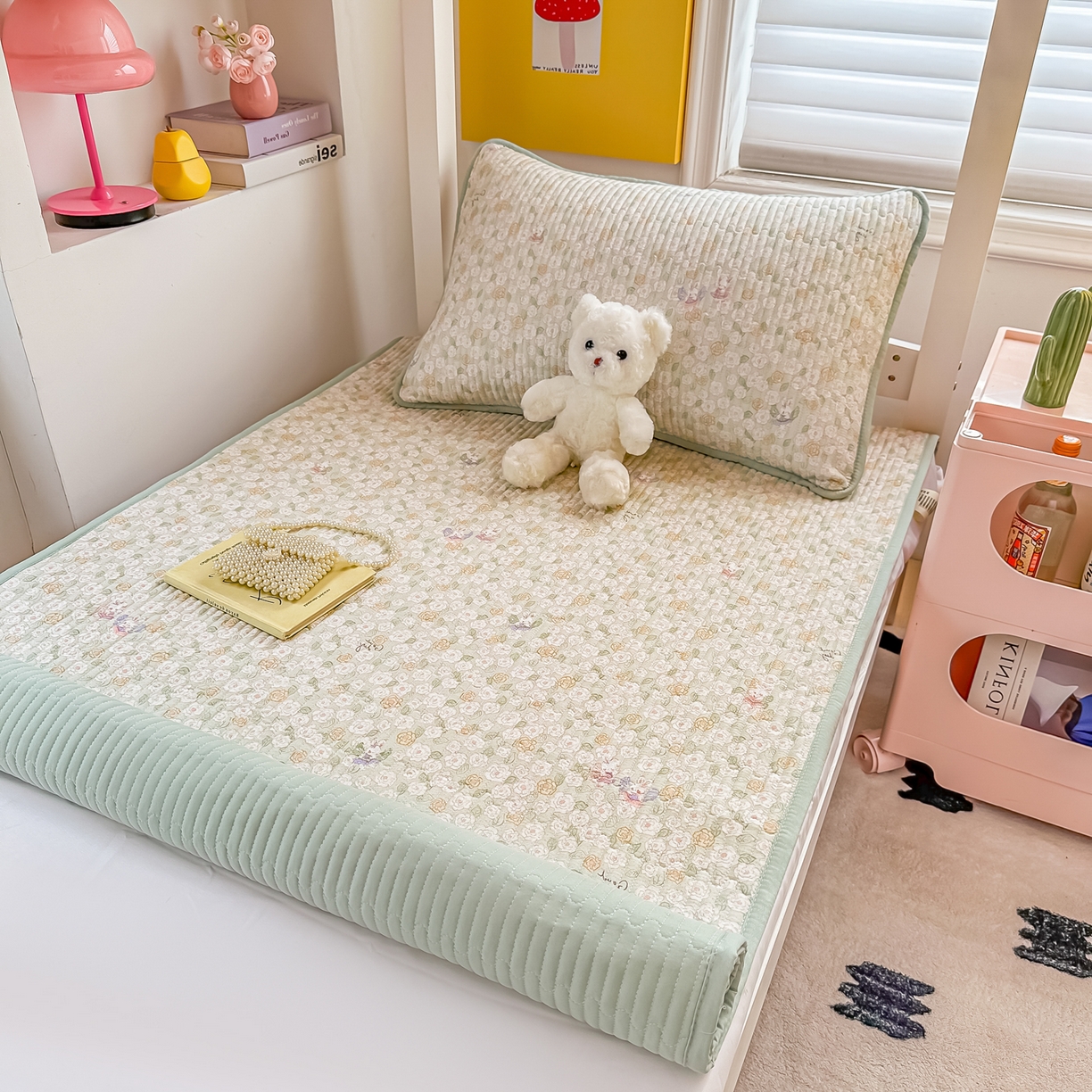 91家纺网 家纺一手货源 找家纺 恒尚居 2025新款全棉双层纱学生床垫纯棉床盖床褥垫软床垫床护垫-四季款-系列一 【花楹小兔】纯棉-双层纱