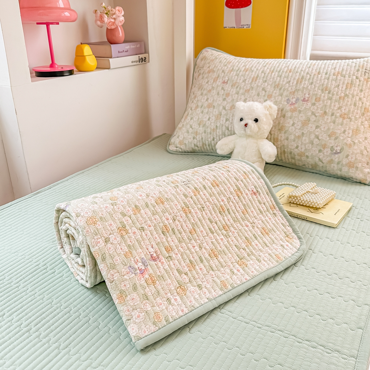 91家纺网 家纺一手货源 找家纺 恒尚居 2025新款全棉双层纱学生床垫纯棉床盖床褥垫软床垫床护垫-四季款-系列一 【花楹小兔】纯棉-双层纱