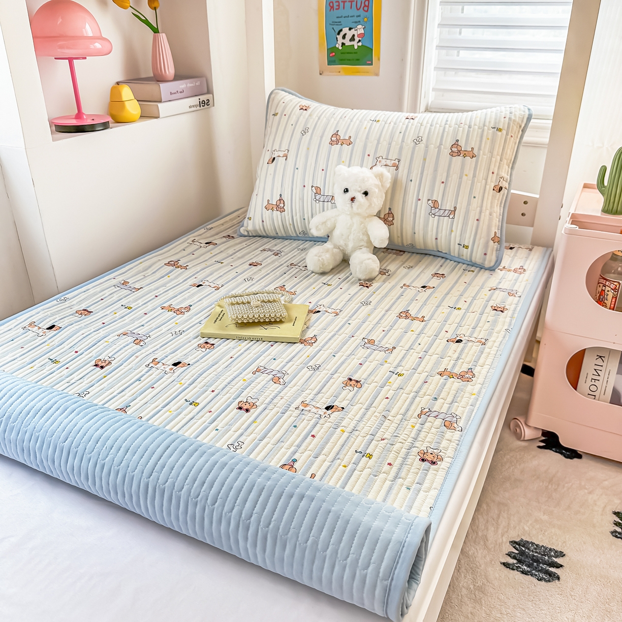 91家纺网 家纺一手货源 找家纺 恒尚居 2025新款全棉双层纱学生床垫纯棉床盖床褥垫软床垫床护垫-四季款-系列一 【机灵旺仔】纯棉-双层纱