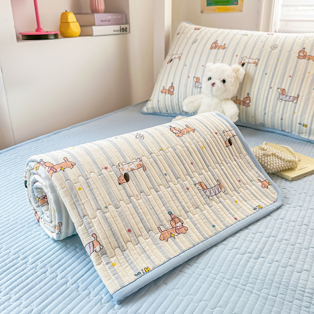 91家纺网 家纺一手货源 找家纺 恒尚居 2025新款全棉双层纱学生床垫纯棉床盖床褥垫软床垫床护垫-四季款-系列一 【机灵旺仔】纯棉-双层纱