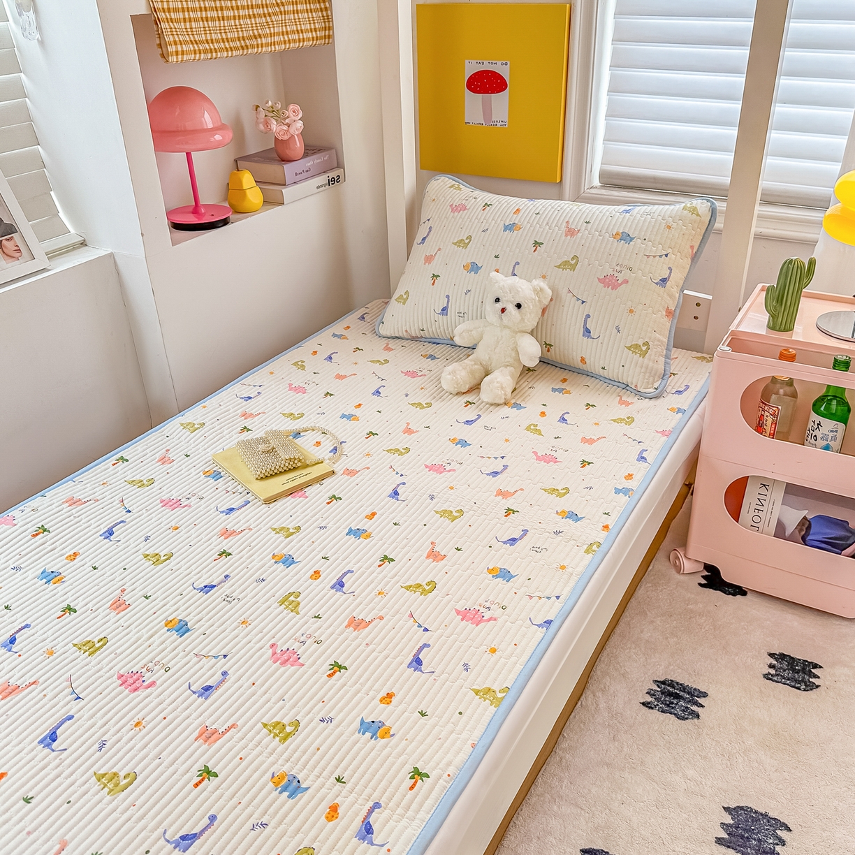 91家纺网 家纺一手货源 找家纺 恒尚居 2025新款全棉双层纱学生床垫纯棉床盖床褥垫软床垫床护垫-四季款-系列一 【恐龙奇趣】纯棉-双层纱