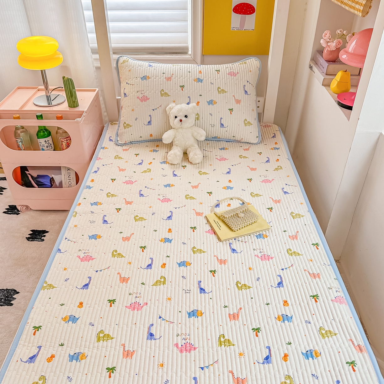 91家纺网 家纺一手货源 找家纺 恒尚居 2025新款全棉双层纱学生床垫纯棉床盖床褥垫软床垫床护垫-四季款-系列一 【恐龙奇趣】纯棉-双层纱