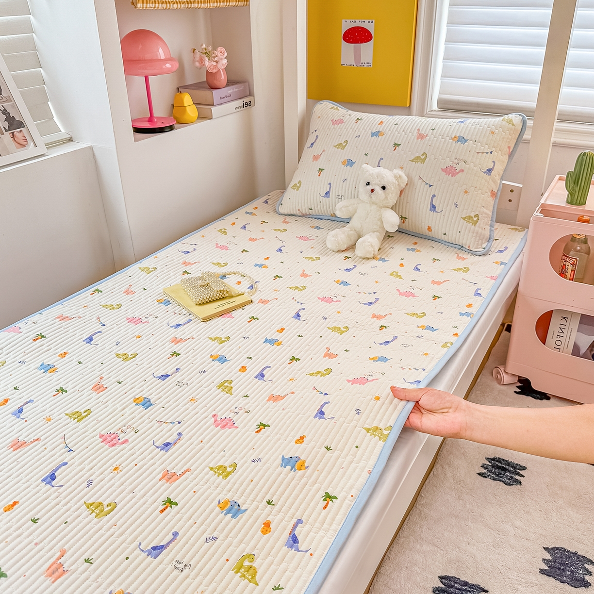 91家纺网 家纺一手货源 找家纺 恒尚居 2025新款全棉双层纱学生床垫纯棉床盖床褥垫软床垫床护垫-四季款-系列一 【恐龙奇趣】纯棉-双层纱