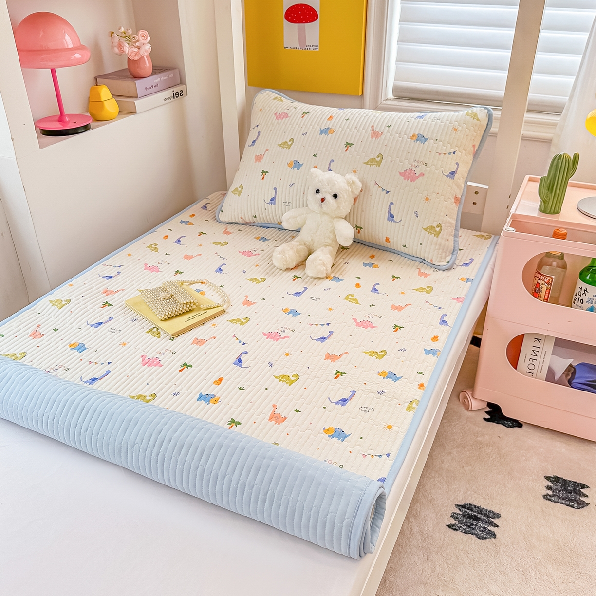 91家纺网 家纺一手货源 找家纺 恒尚居 2025新款全棉双层纱学生床垫纯棉床盖床褥垫软床垫床护垫-四季款-系列一 【恐龙奇趣】纯棉-双层纱