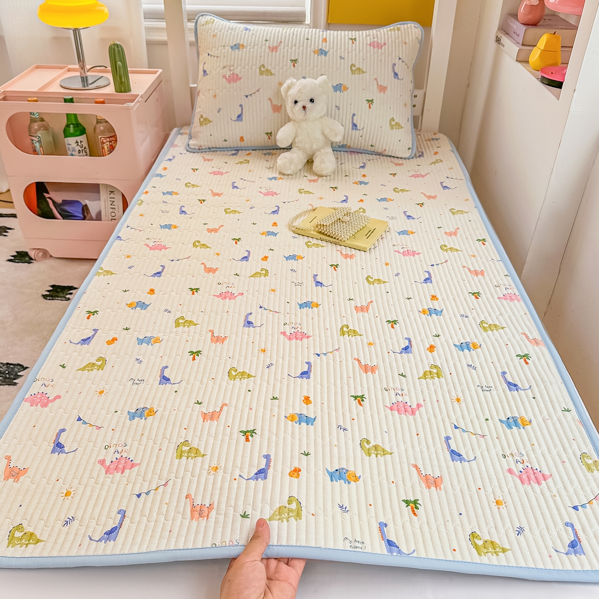 91家纺网 家纺一手货源 找家纺 恒尚居 2025新款全棉双层纱学生床垫纯棉床盖床褥垫软床垫床护垫-四季款-系列一 【恐龙奇趣】纯棉-双层纱